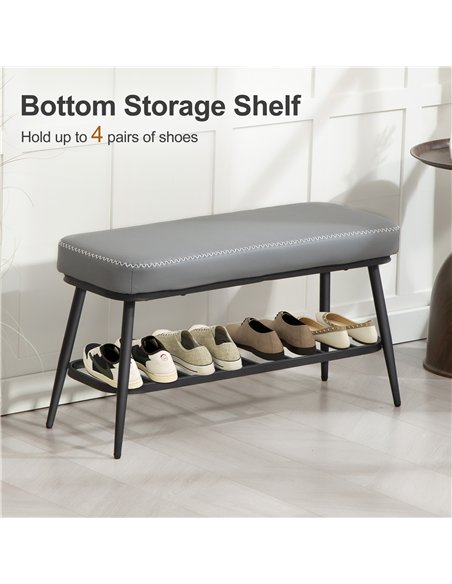 HOMCOM PU Leather Shoe Storage Bench - Grey - pic 167414 | FastDaddyshop