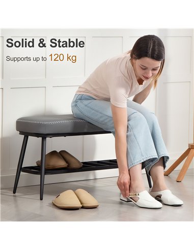 HOMCOM PU Leather Shoe Storage Bench - Grey