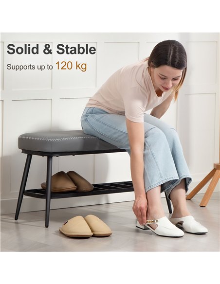 HOMCOM PU Leather Shoe Storage Bench - Grey - pic 167415 | FastDaddyshop