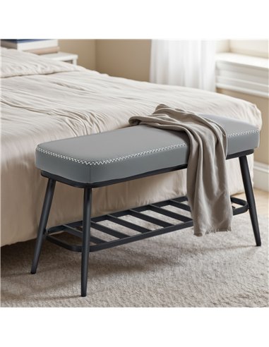 HOMCOM PU Leather Shoe Storage Bench - Grey