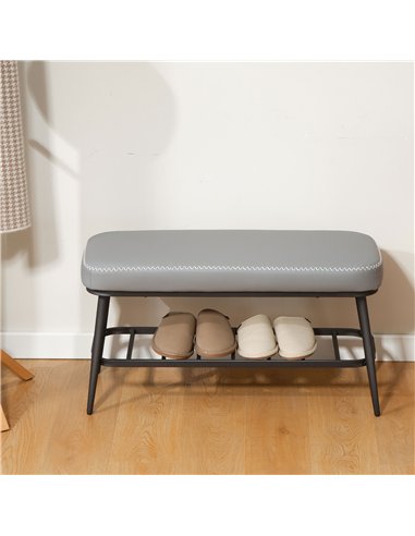 HOMCOM PU Leather Shoe Storage Bench - Grey