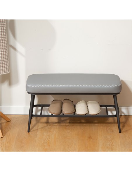 HOMCOM PU Leather Shoe Storage Bench - Grey - pic 167417 | FastDaddyshop