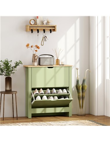 HOMCOM Slim Shoe Cabinet, Narrow Shoe Cupboard with 2 Flip Drawers, Adjustable Shelves for 12 Pairs of Shoes, Green