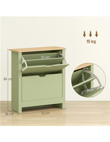 HOMCOM Slim Shoe Cabinet, Narrow Shoe Cupboard with 2 Flip Drawers, Adjustable Shelves for 12 Pairs of Shoes, Green - pic 167430 | FastDaddyshop