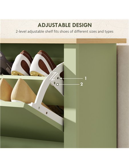 HOMCOM Slim Shoe Cabinet, Narrow Shoe Cupboard with 2 Flip Drawers, Adjustable Shelves for 12 Pairs of Shoes, Green - pic 167432 | FastDaddyshop