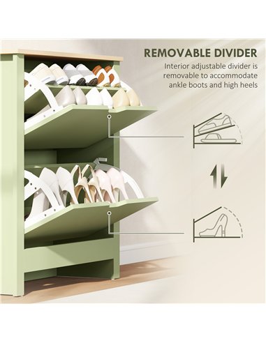 HOMCOM Slim Shoe Cabinet, Narrow Shoe Cupboard with 2 Flip Drawers, Adjustable Shelves for 12 Pairs of Shoes, Green