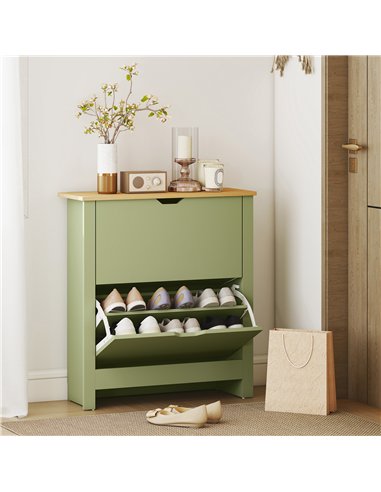 HOMCOM Slim Shoe Cabinet, Narrow Shoe Cupboard with 2 Flip Drawers, Adjustable Shelves for 12 Pairs of Shoes, Green