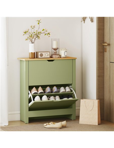 HOMCOM Slim Shoe Cabinet, Narrow Shoe Cupboard with 2 Flip Drawers, Adjustable Shelves for 12 Pairs of Shoes, Green - pic 167435 | FastDaddyshop