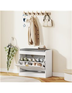 HOMCOM Shoe Storage with Seat, Upholstered Entryway Bench, Shoe Bench with 1 Flip Drawer and 4 Vents for 5 Pairs of Shoes 2