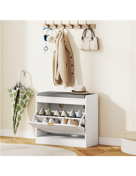 HOMCOM Shoe Storage with Seat, Upholstered Entryway Bench, Shoe Bench with 1 Flip Drawer and 4 Vents for 5 Pairs of Shoes - pic 167456 | FastDaddyshop