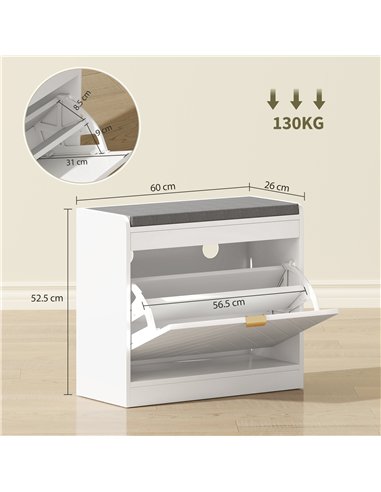 HOMCOM Shoe Storage with Seat, Upholstered Entryway Bench, Shoe Bench with 1 Flip Drawer and 4 Vents for 5 Pairs of Shoes