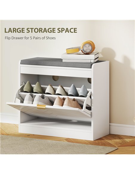 HOMCOM Shoe Storage with Seat, Upholstered Entryway Bench, Shoe Bench with 1 Flip Drawer and 4 Vents for 5 Pairs of Shoes - pic 167458 | FastDaddyshop