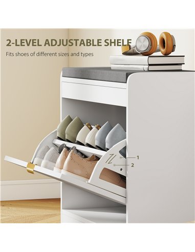 HOMCOM Shoe Storage with Seat, Upholstered Entryway Bench, Shoe Bench with 1 Flip Drawer and 4 Vents for 5 Pairs of Shoes