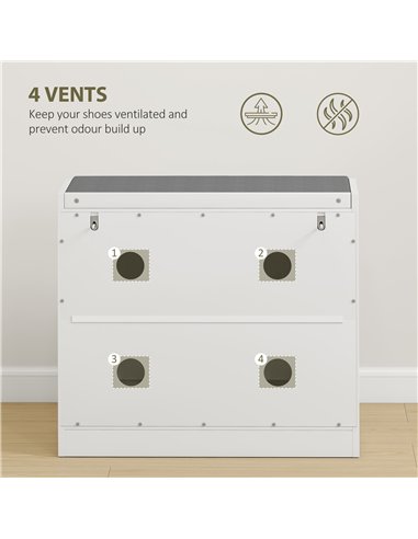 HOMCOM Shoe Storage with Seat, Upholstered Entryway Bench, Shoe Bench with 1 Flip Drawer and 4 Vents for 5 Pairs of Shoes