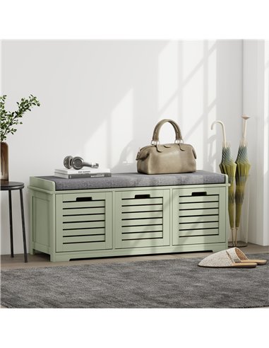 HOMCOM 3-Drawer Shoe Storage Bench - Green