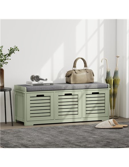 HOMCOM 3-Drawer Shoe Storage Bench - Green - pic 167465 | FastDaddyshop