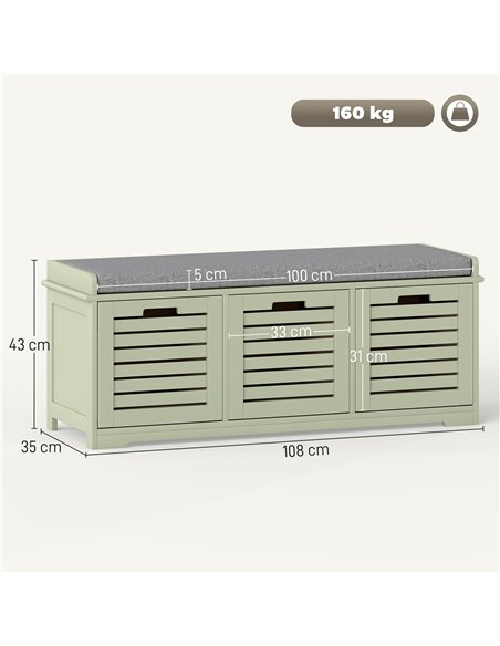 HOMCOM 3-Drawer Shoe Storage Bench - Green - pic 167466 | FastDaddyshop