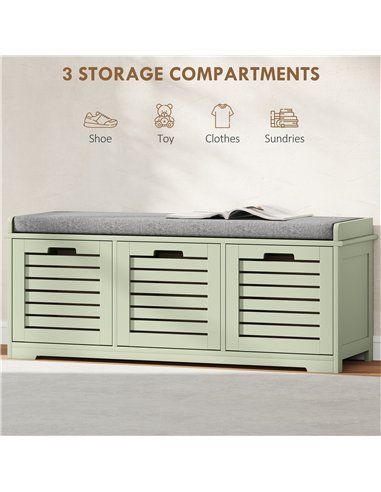 HOMCOM 3-Drawer Shoe Storage Bench - Green