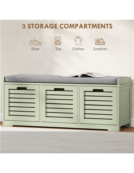 HOMCOM 3-Drawer Shoe Storage Bench - Green - pic 167467 | FastDaddyshop