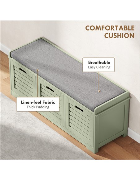 HOMCOM 3-Drawer Shoe Storage Bench - Green - pic 167468 | FastDaddyshop