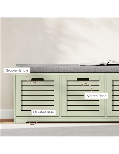 HOMCOM 3-Drawer Shoe Storage Bench - Green