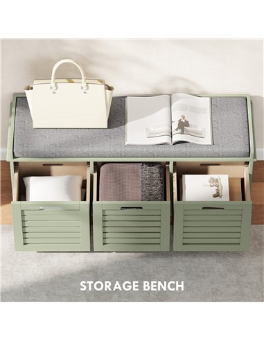 HOMCOM 3-Drawer Shoe Storage Bench - Green