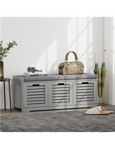 HOMCOM 3-Drawer Shoe Storage Bench - Grey