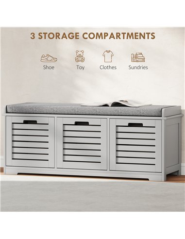 HOMCOM 3-Drawer Shoe Storage Bench - Grey