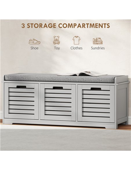 HOMCOM 3-Drawer Shoe Storage Bench - Grey - pic 167485 | FastDaddyshop