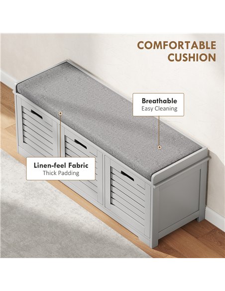 HOMCOM 3-Drawer Shoe Storage Bench - Grey - pic 167486 | FastDaddyshop