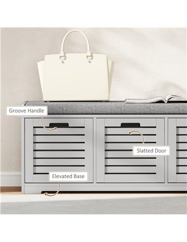 HOMCOM 3-Drawer Shoe Storage Bench - Grey