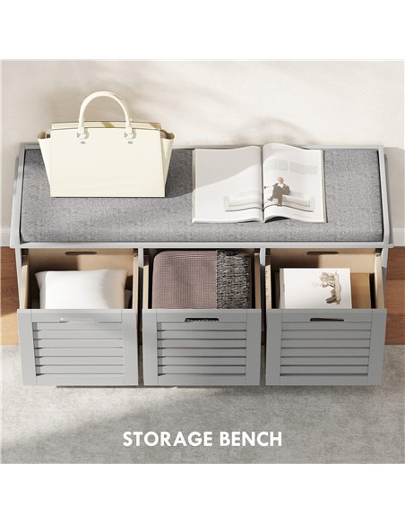 HOMCOM 3-Drawer Shoe Storage Bench - Grey - pic 167488 | FastDaddyshop