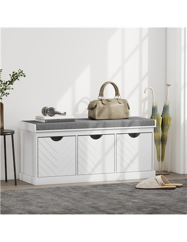 HOMCOM Three-Drawer Shoe Bench, with Seat - White