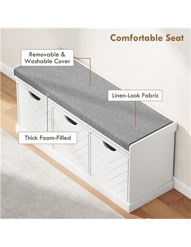 HOMCOM Three-Drawer Shoe Bench, with Seat - White
