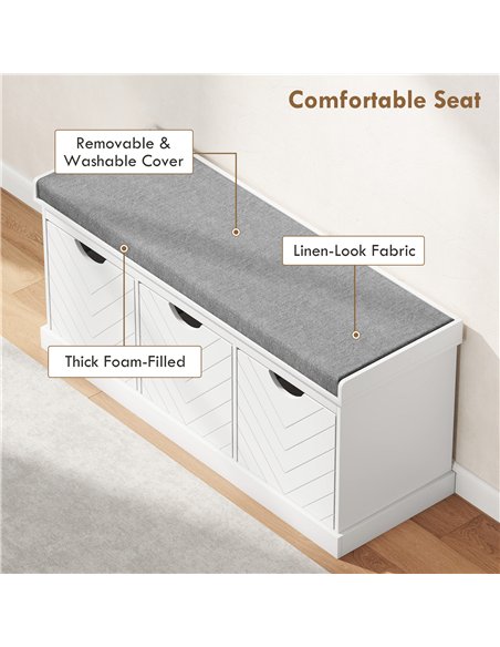 HOMCOM Three-Drawer Shoe Bench, with Seat - White - pic 167494 | FastDaddyshop
