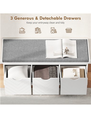 HOMCOM Three-Drawer Shoe Bench, with Seat - White