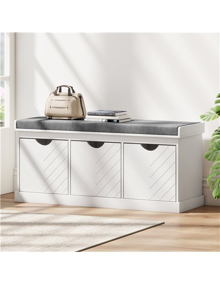 HOMCOM Three-Drawer Shoe Bench, with Seat - White - pic 167498 | FastDaddyshop