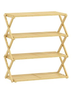 HOMCOM Four-Tier Folding Bamboo Shoe Rack - Natural Finish