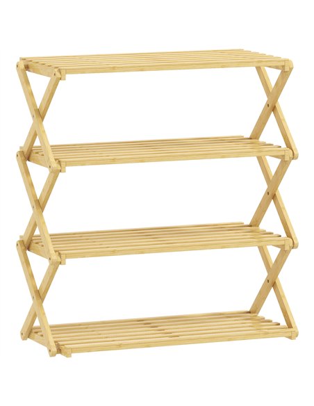 HOMCOM Four-Tier Folding Bamboo Shoe Rack - Natural Finish - pic 167500 | FastDaddyshop