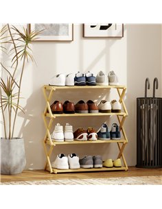 HOMCOM Four-Tier Folding Bamboo Shoe Rack - Natural Finish 2