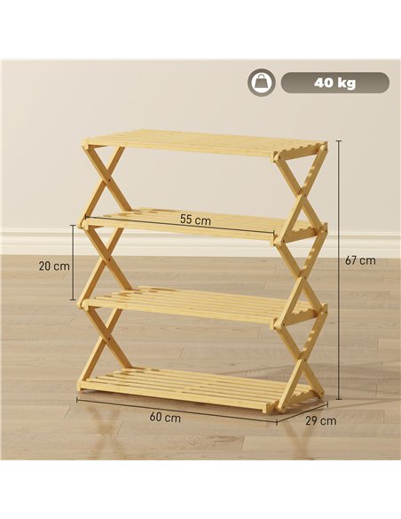 HOMCOM Four-Tier Folding Bamboo Shoe Rack - Natural Finish - pic 167502 | FastDaddyshop