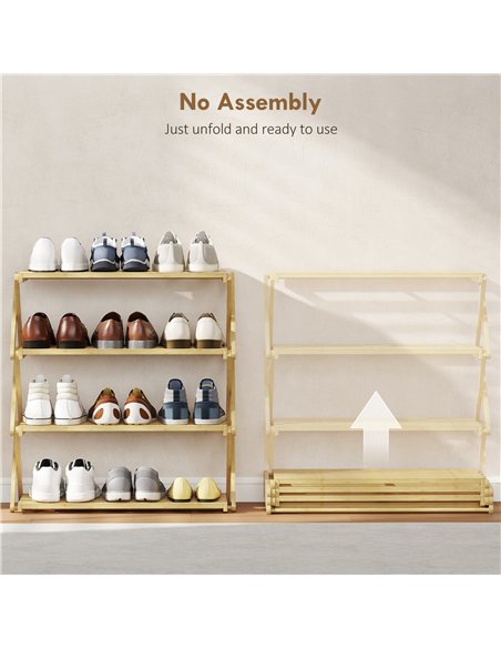 HOMCOM Four-Tier Folding Bamboo Shoe Rack - Natural Finish - pic 167503 | FastDaddyshop