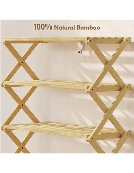 HOMCOM Four-Tier Folding Bamboo Shoe Rack - Natural Finish - pic 167504 | FastDaddyshop