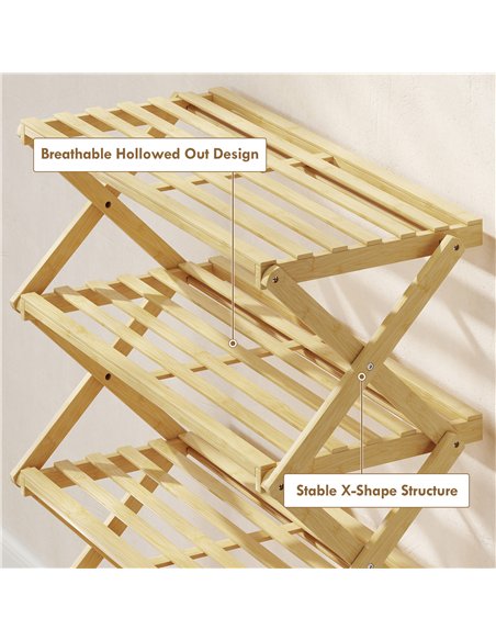 HOMCOM Four-Tier Folding Bamboo Shoe Rack - Natural Finish - pic 167506 | FastDaddyshop