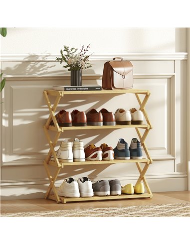 HOMCOM Four-Tier Folding Bamboo Shoe Rack - Natural Finish