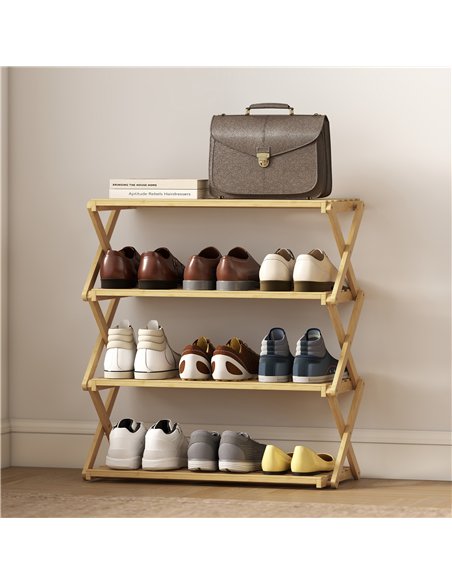 HOMCOM Four-Tier Folding Bamboo Shoe Rack - Natural Finish - pic 167508 | FastDaddyshop