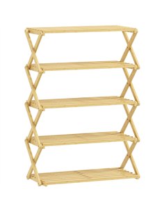 HOMCOM Five-Tier Folding Bamboo Shoe Rack - Natural Finish