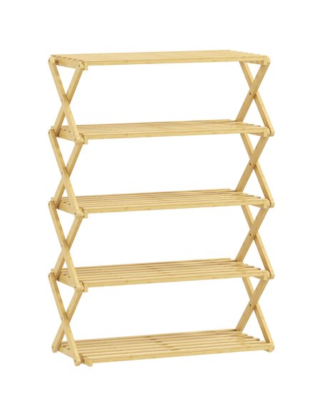 HOMCOM Five-Tier Folding Bamboo Shoe Rack - Natural Finish - pic 167509 | FastDaddyshop