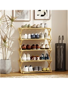 HOMCOM Five-Tier Folding Bamboo Shoe Rack - Natural Finish 2