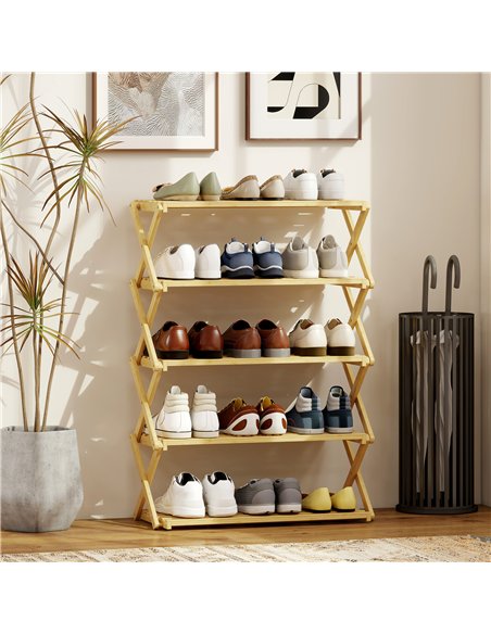 HOMCOM Five-Tier Folding Bamboo Shoe Rack - Natural Finish - pic 167510 | FastDaddyshop